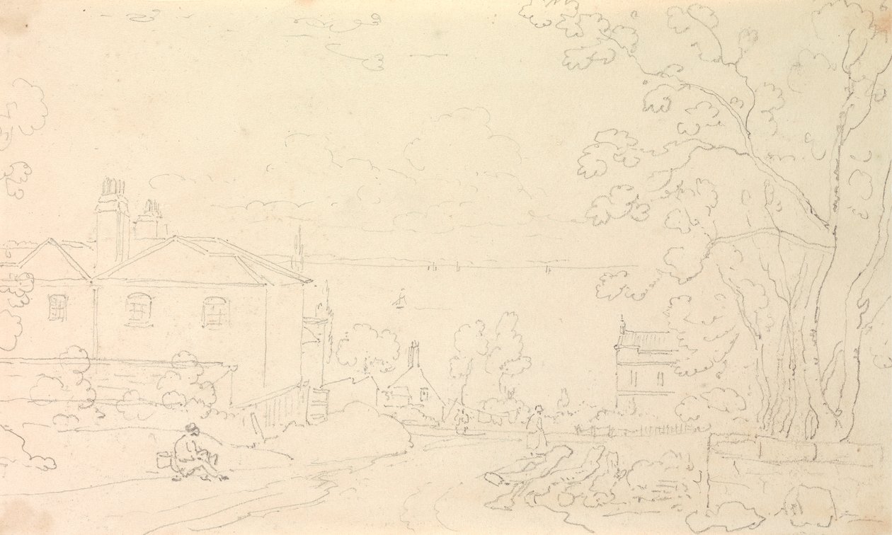 Schets van huizen nabij de kust, Isle of Wight door Capt. Thomas Hastings