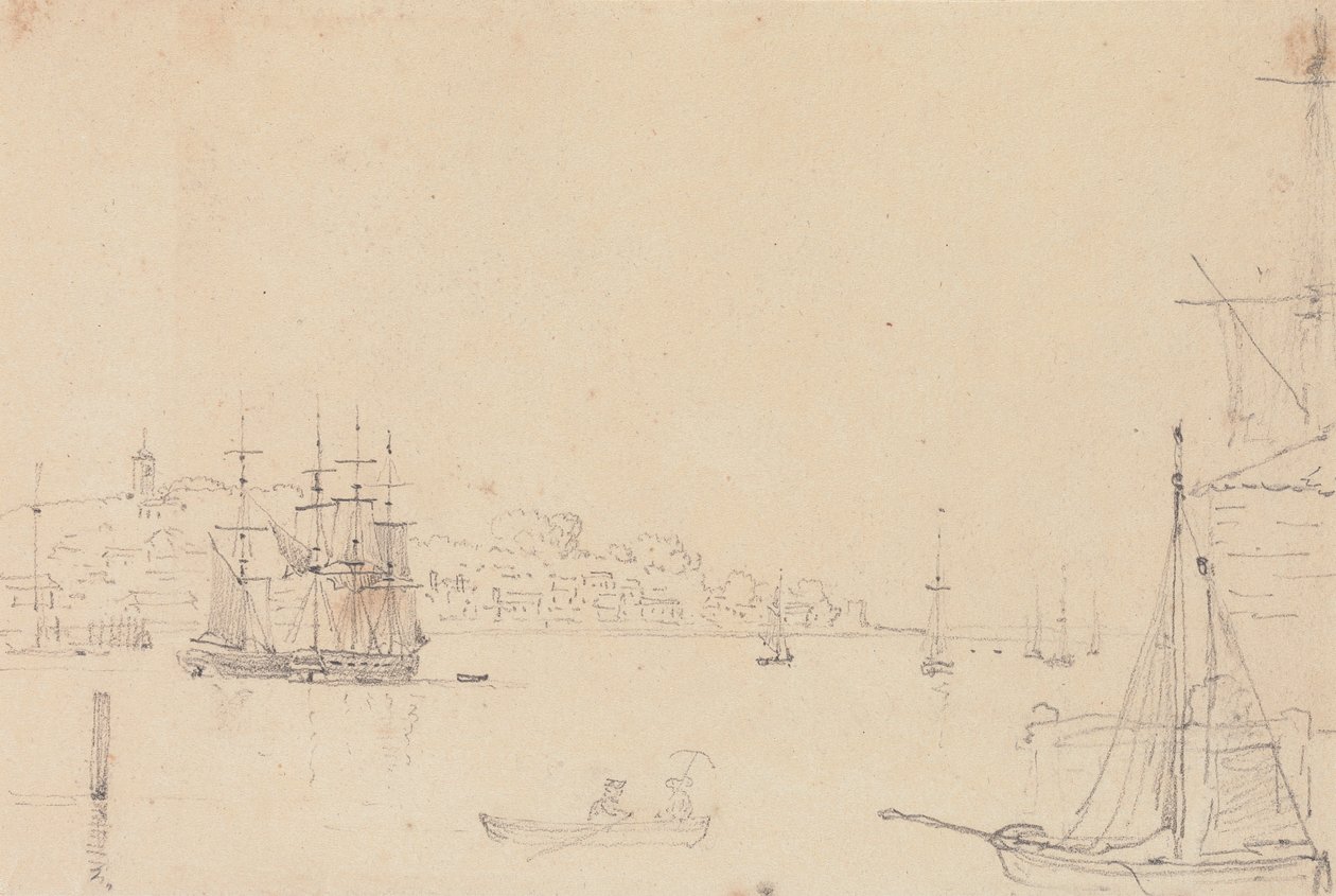 Schets van schepen bij West Cowes, Isle of Wight door Capt. Thomas Hastings