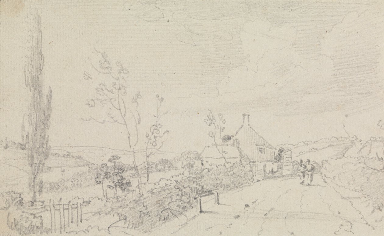 Schets van een landweg en huisje door Capt. Thomas Hastings