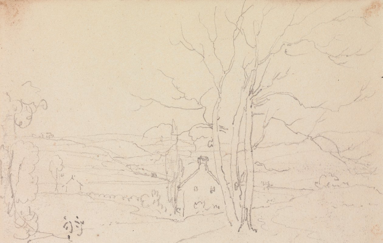 Schets van een Grote Boom en een Huisje door Capt. Thomas Hastings