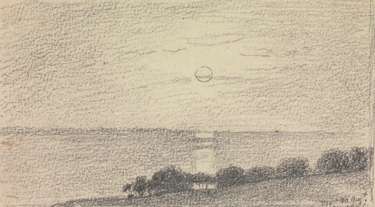 Schets van een lage zon boven de zee, 20 augustus 1826 door Capt. Thomas Hastings