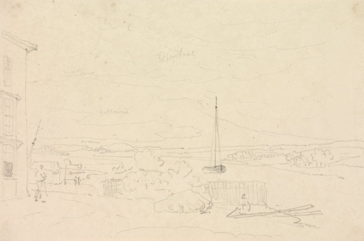 Schets van een rivierlandschap, Isle of Wight door Capt. Thomas Hastings