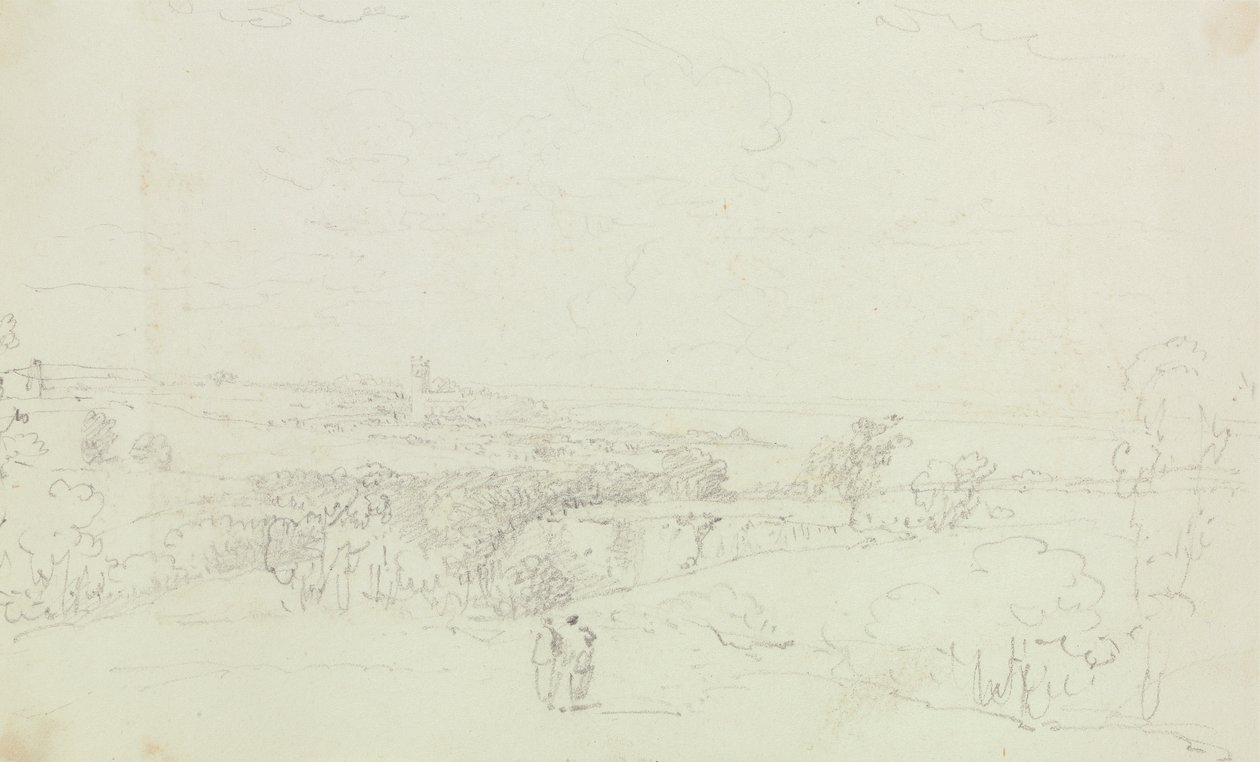 Geschetst Landschap met Kasteel in de Verte door Capt. Thomas Hastings