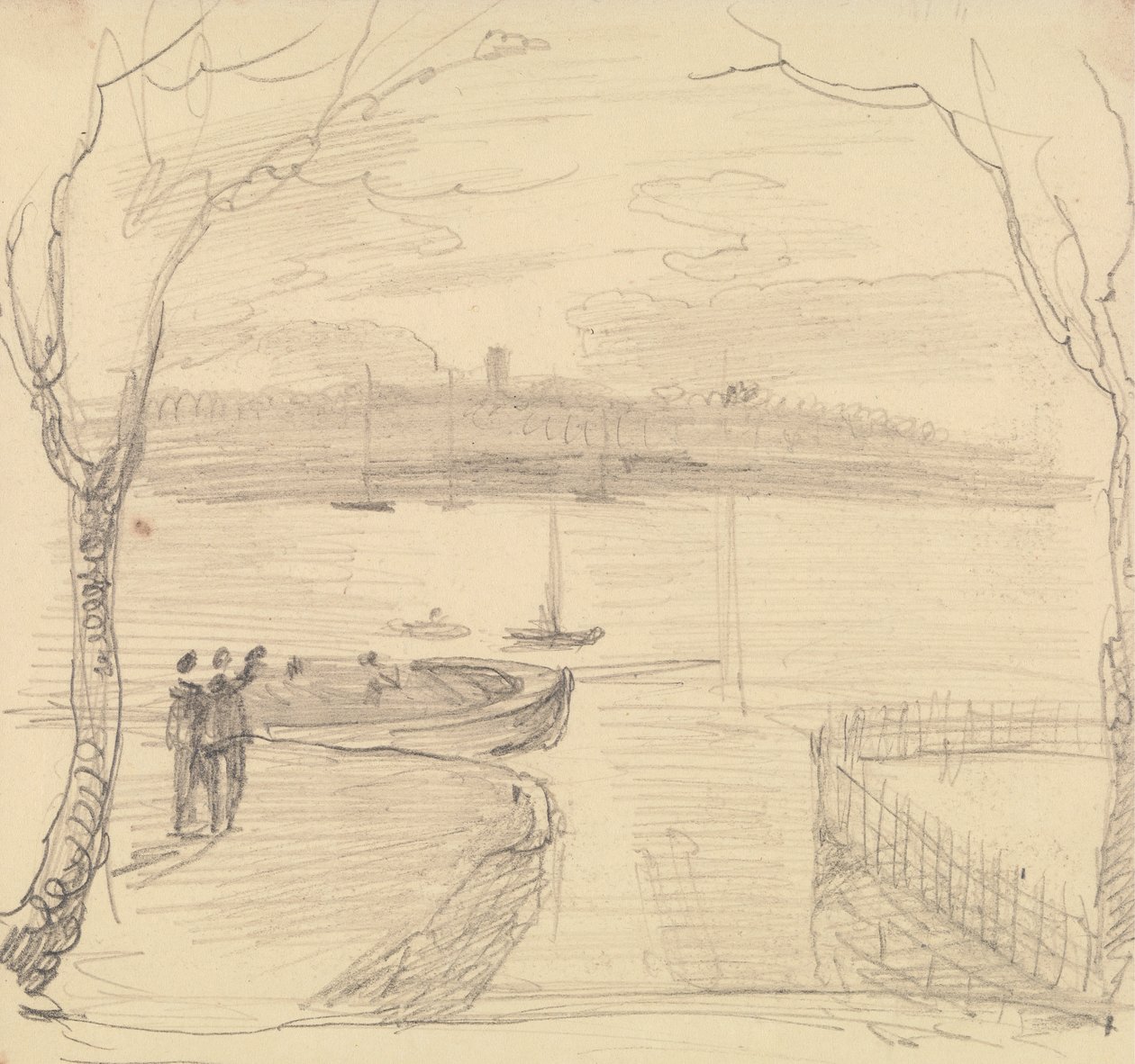 Geschetst uitzicht vanaf East Cowes, West Cowes in de verte door Capt. Thomas Hastings