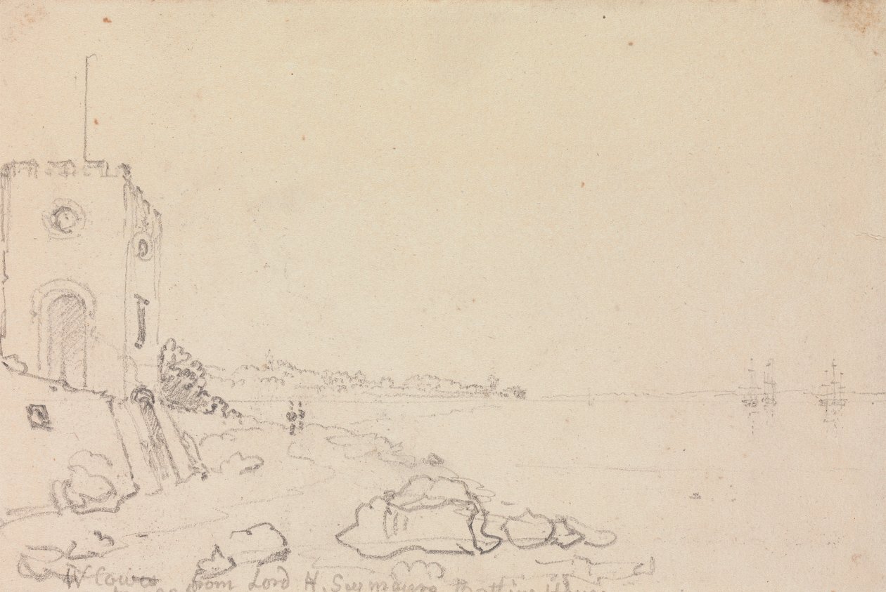 West Cowes vanuit het badhuis van Lord Henry Seymour, oktober 1825 door Capt. Thomas Hastings