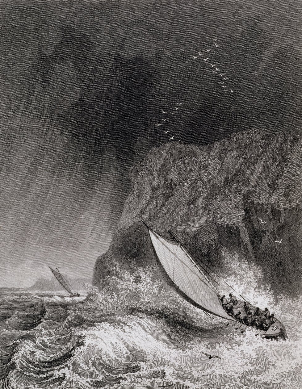 De boten bij Walden Island in een sneeuwstorm, 12 augustus 1827, uit Journal of a Third Voyage for the Discovery of a North West Passage door Captain George Francis Lyon