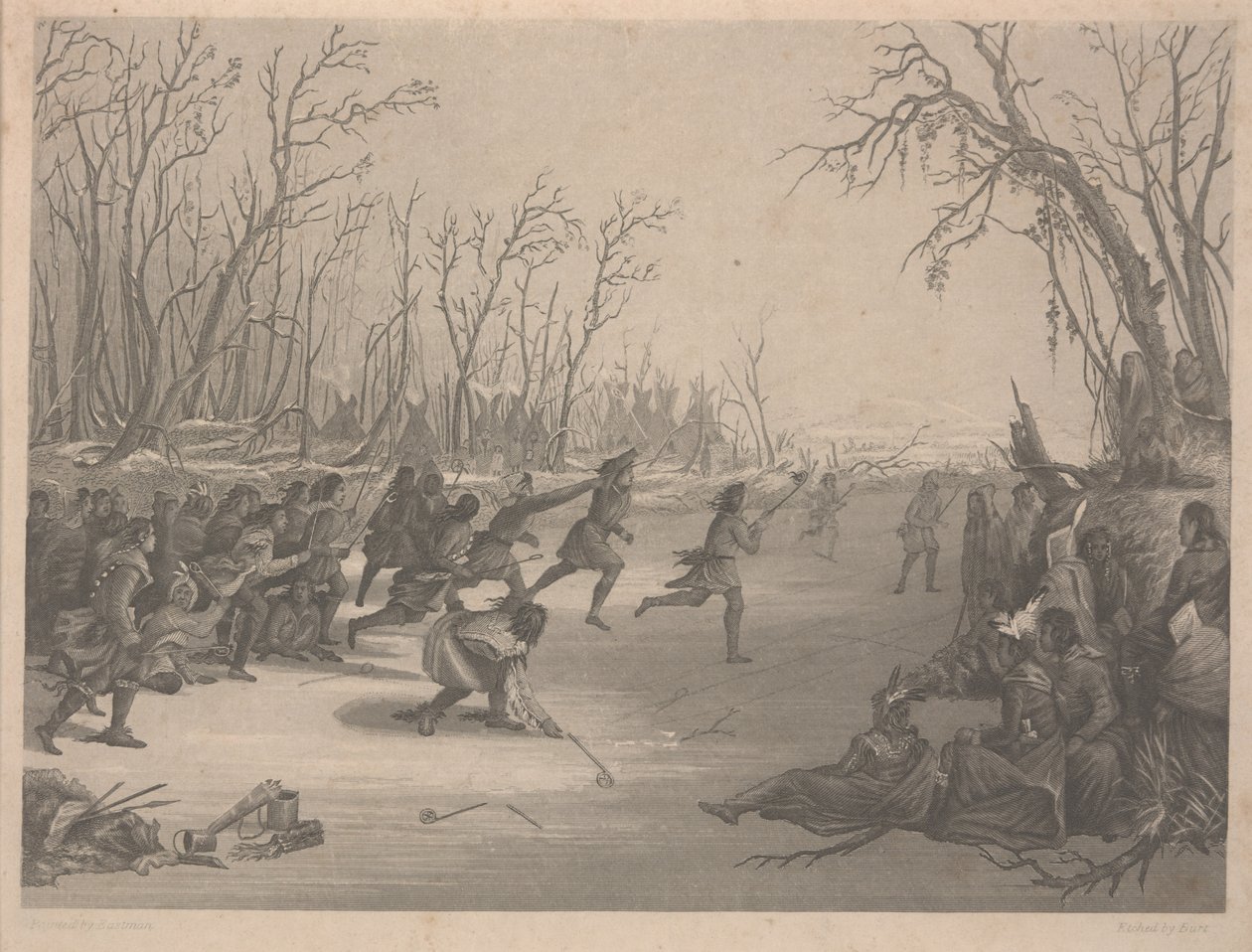 Balspel van de Dahcota (Sioux) Indianen, ets door Charles Kennedy Burt, december 1850 door Captain Seth Eastman