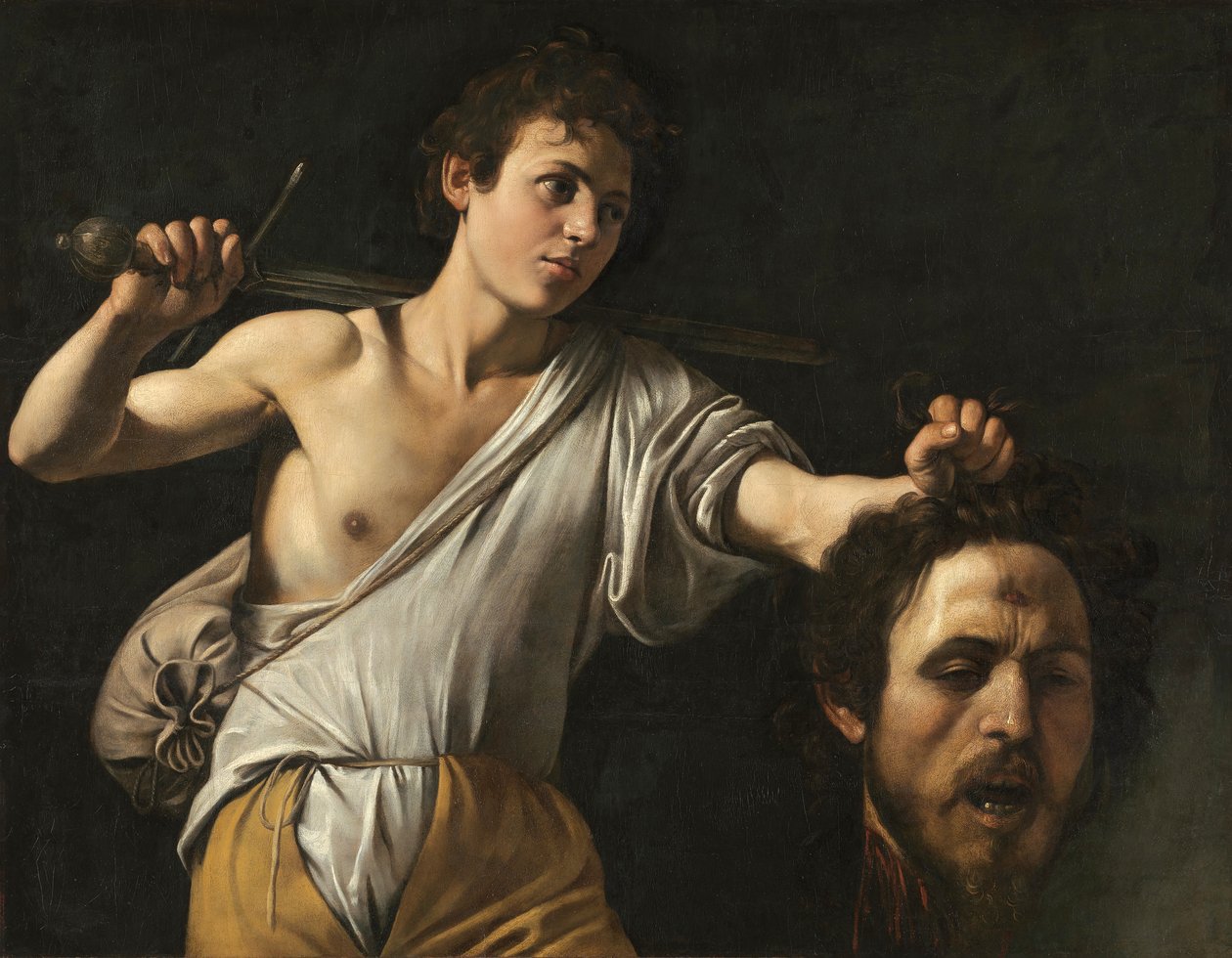 Italiaans:  Davide con la testa di Golia David met het hoofd van Goliath door Caravaggio