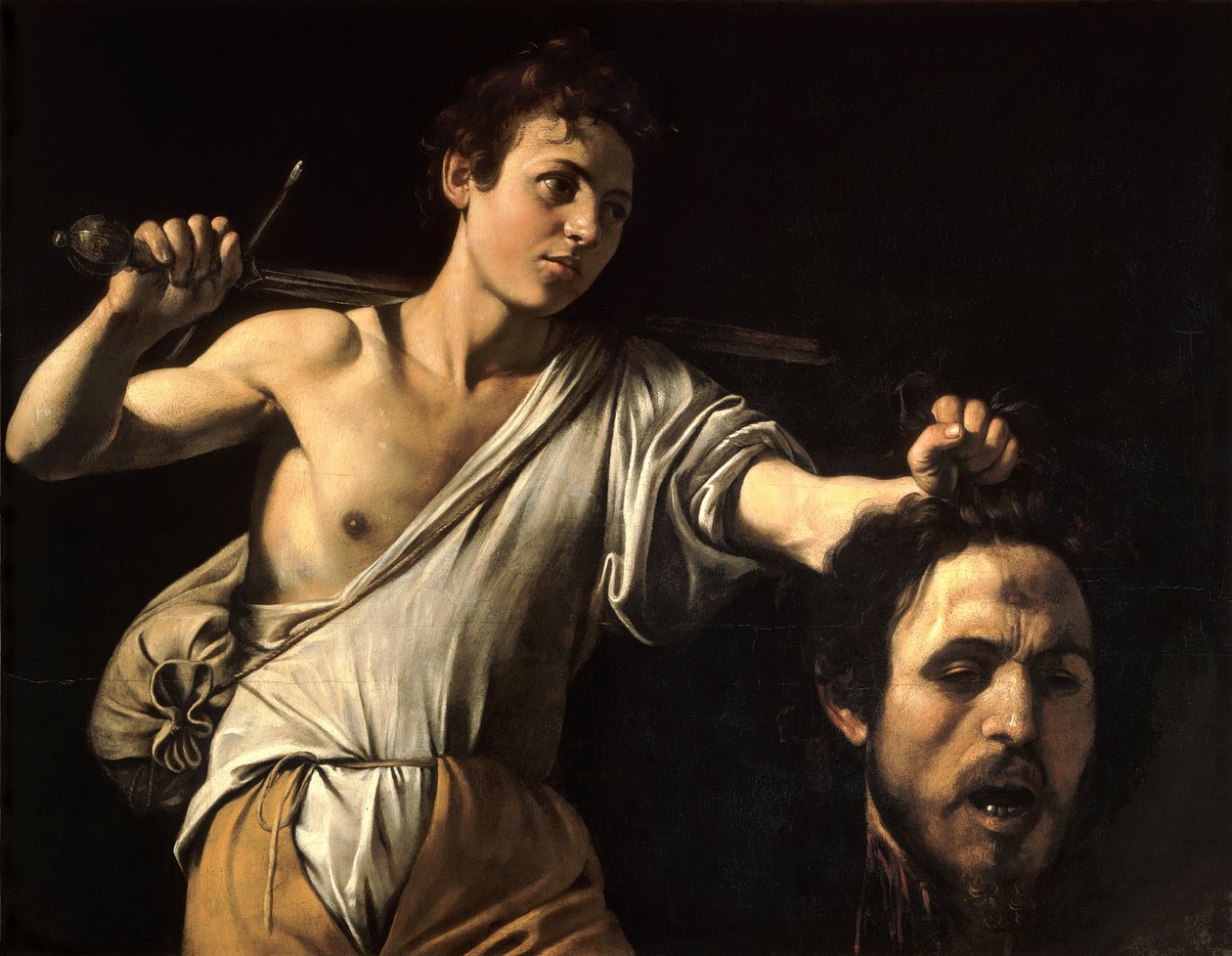 Italiaans:  Davide con la testa di Golia David met het hoofd van Goliath door Caravaggio
