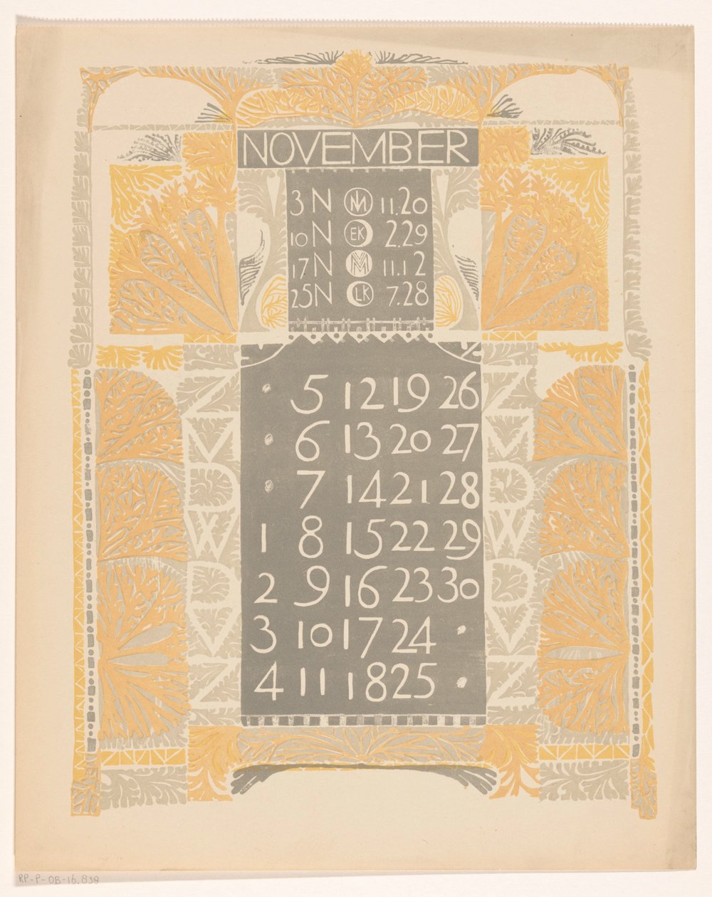 Kalenderblatt November 1899 door Carel Adolph Lion Cachet