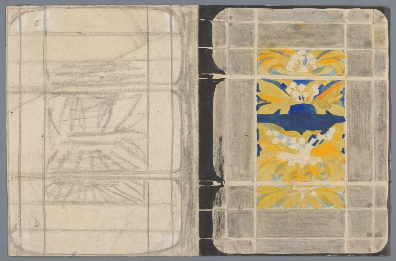 Entwurf für einen Buchumschlag mit Blumenmotiv door Carel Adolph Lion Cachet