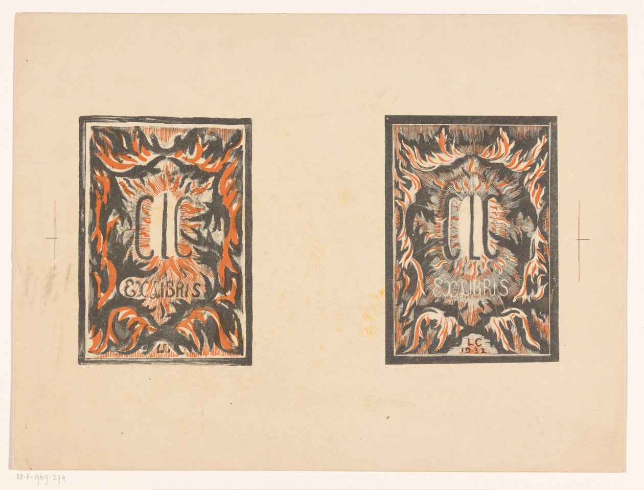 Twee ex librissen van Carel Lion Cachet door Carel Adolph Lion Cachet