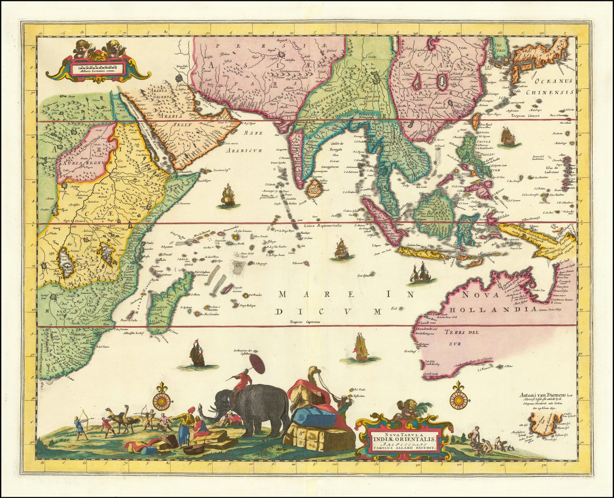 17e-eeuwse kaart met het centrum van de Indische Oceaan door Allard door Carel Allard