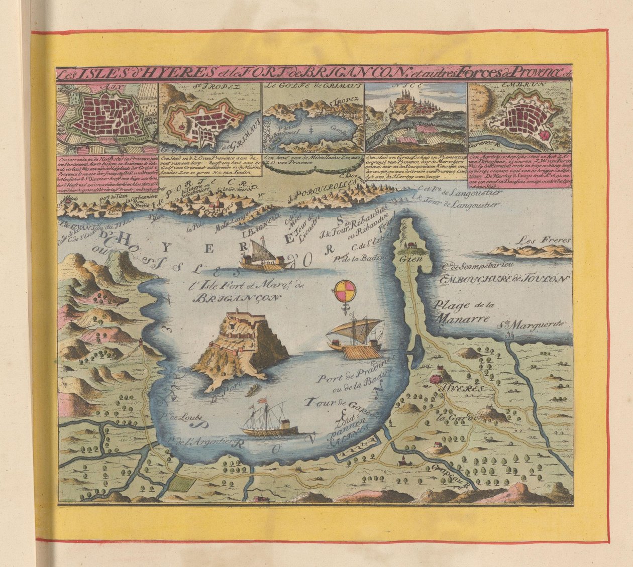 Karte der Küste bei Hyères und der nahegelegenen Îles d