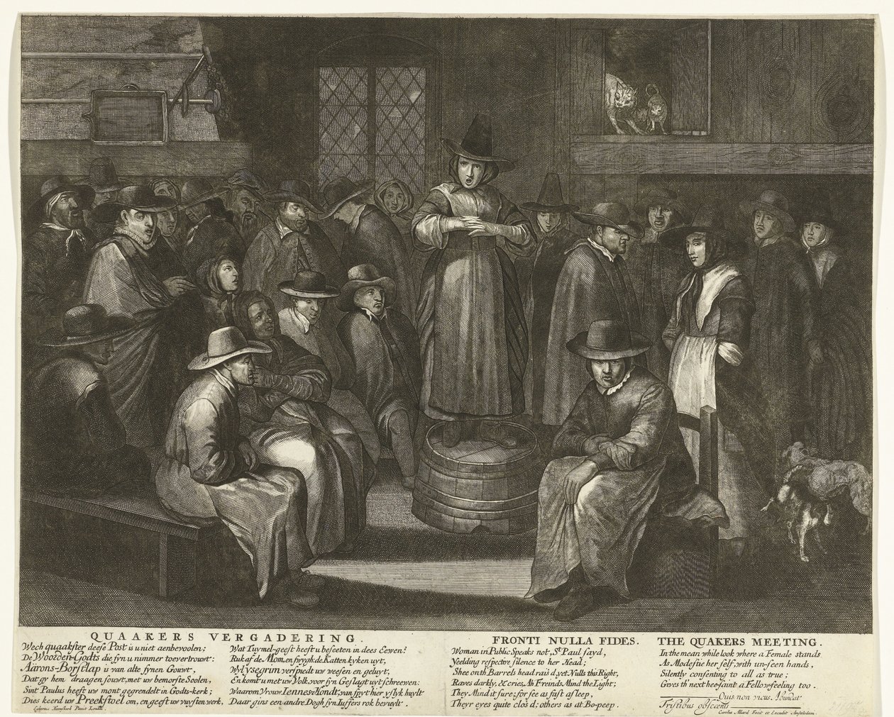 Spotprent op de Engelse Quakers, ca. 1656 door Carel Allard