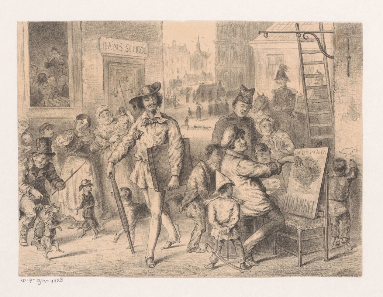 Kunstenaar wandelt over straat door Carel Christiaan Antony Last (attributed to)