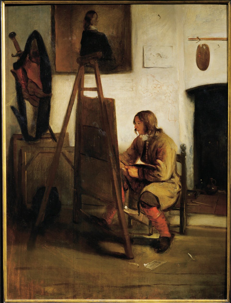 Jonge schilder in zijn atelier (schilderij op doek) door Carel Fabritius