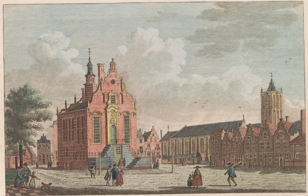 Markt en stadhuis van Schiedam, ca. 1790 door Carel Frederik Bendorp (I)