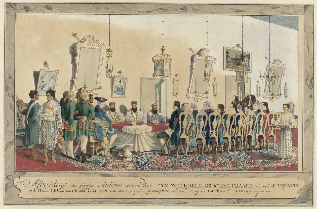 Ontvangst van de gezanten van de koning van Kandy door gouverneur Imam Falck door Carel Frederik Reimer