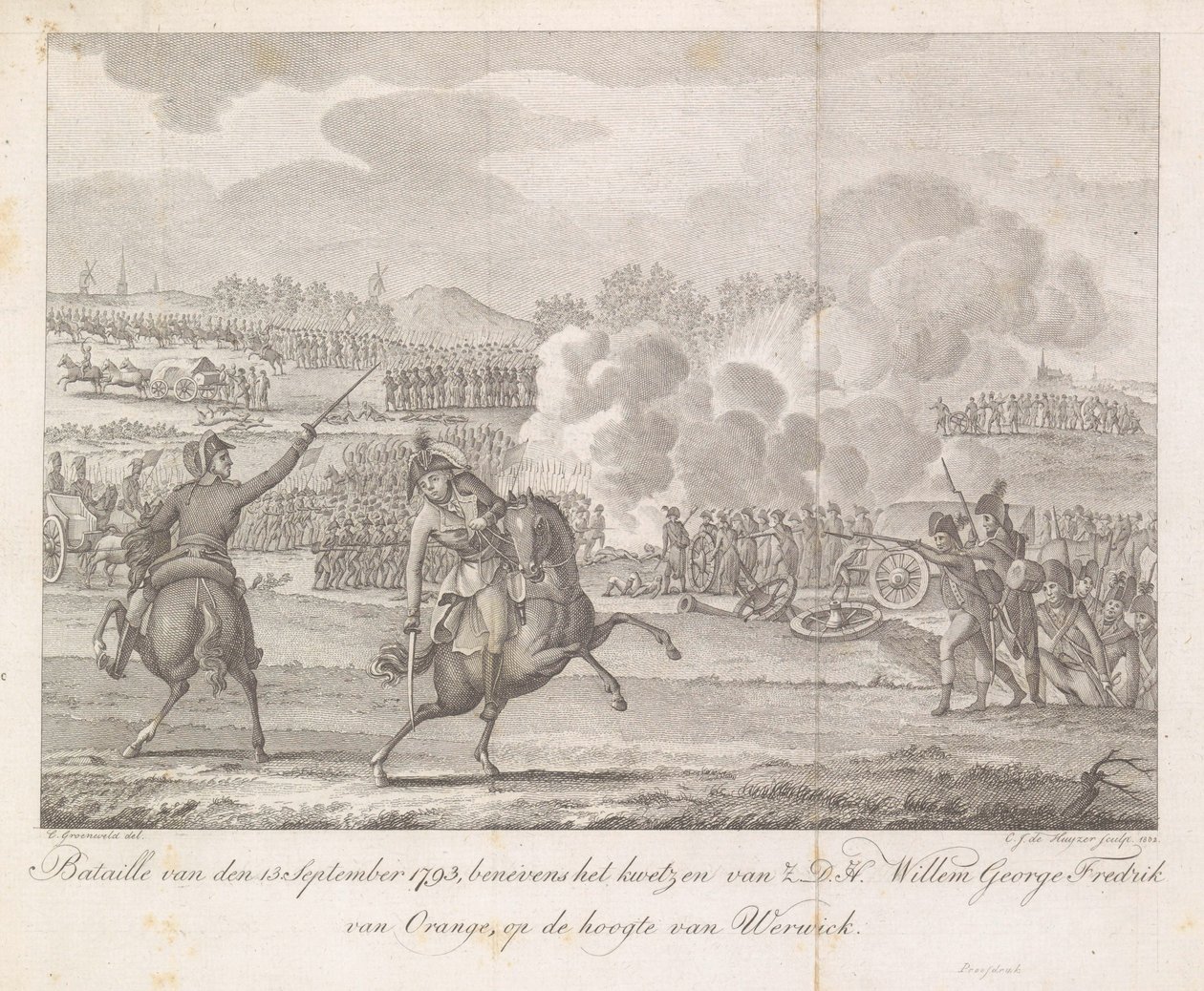 Prins Frederik raakt gewond bij Wervik, 1793 door Carel Jacob de Huyser