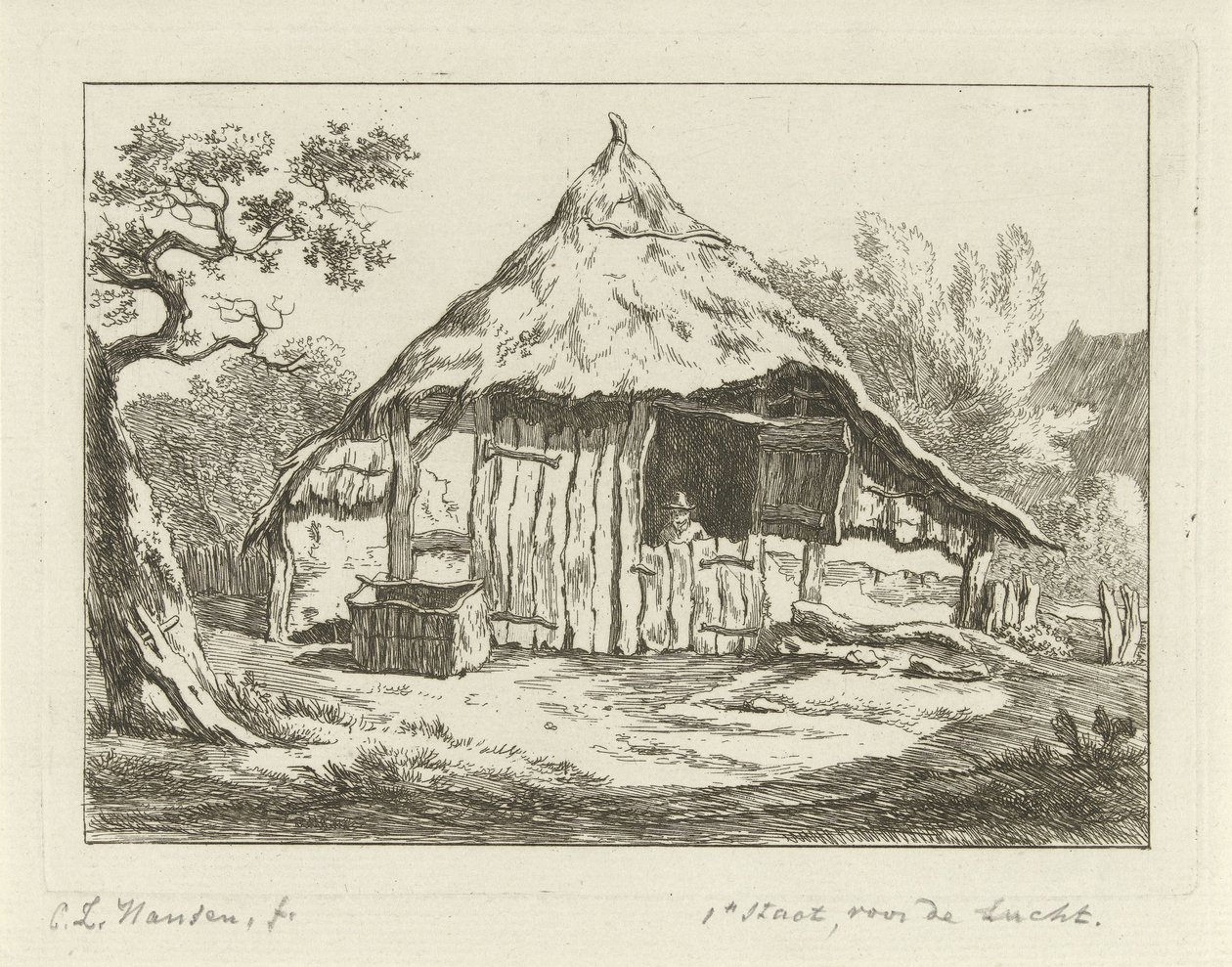 Boerenschuur met open bovendeur door Carel Lodewijk Hansen