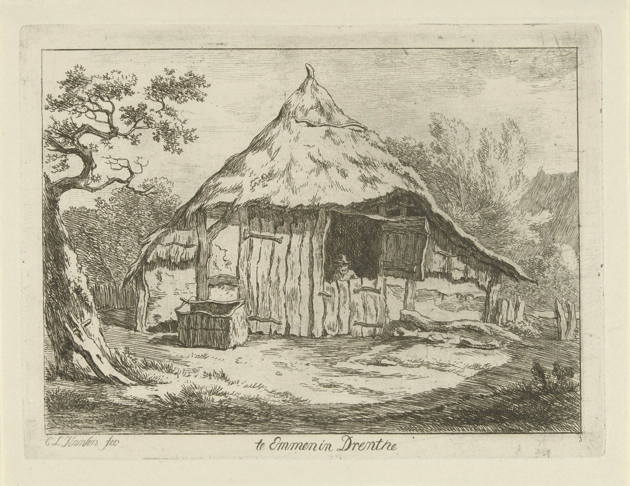 Boerenschuur met open bovendeur door Carel Lodewijk Hansen
