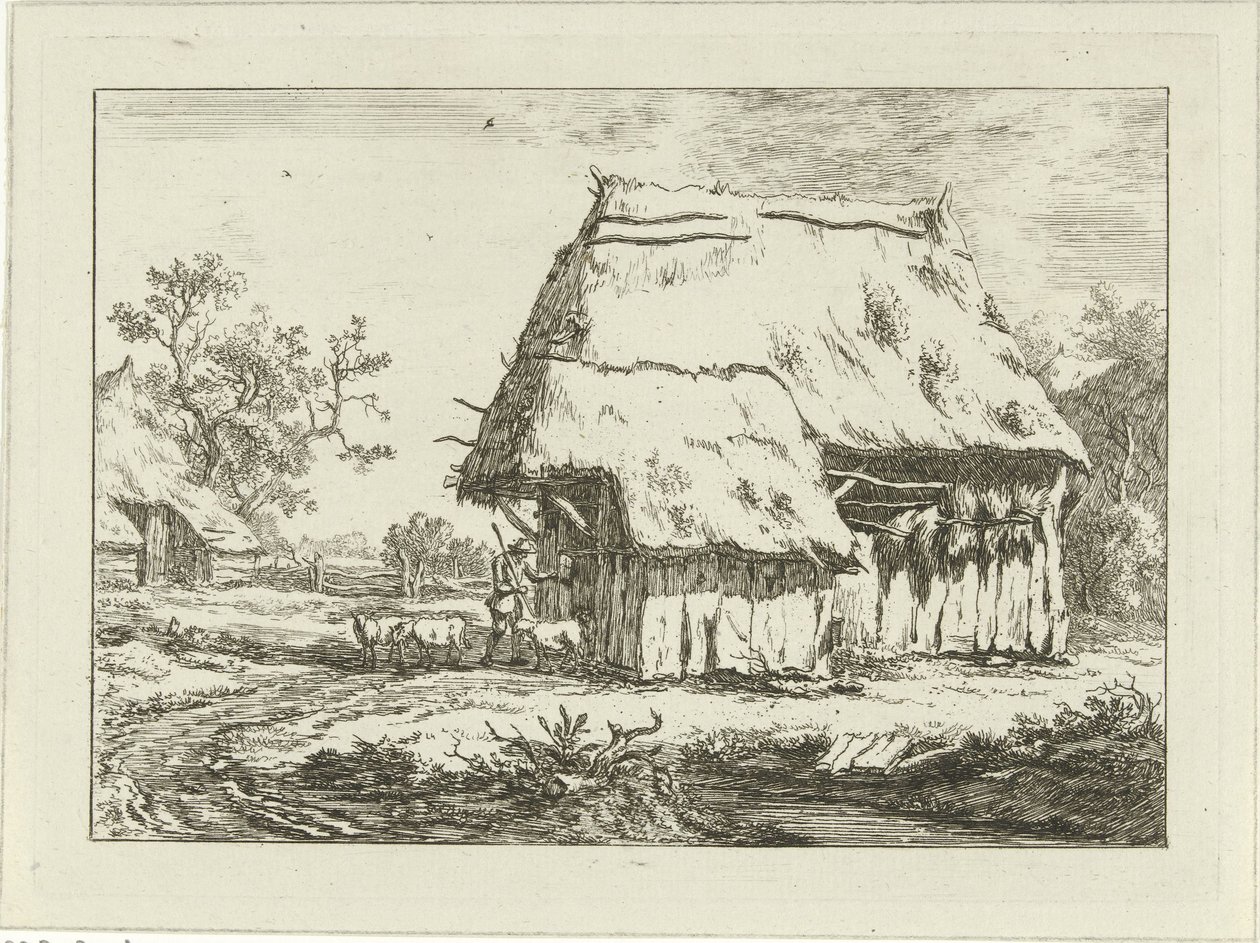Herder bij een schaapskooi door Carel Lodewijk Hansen
