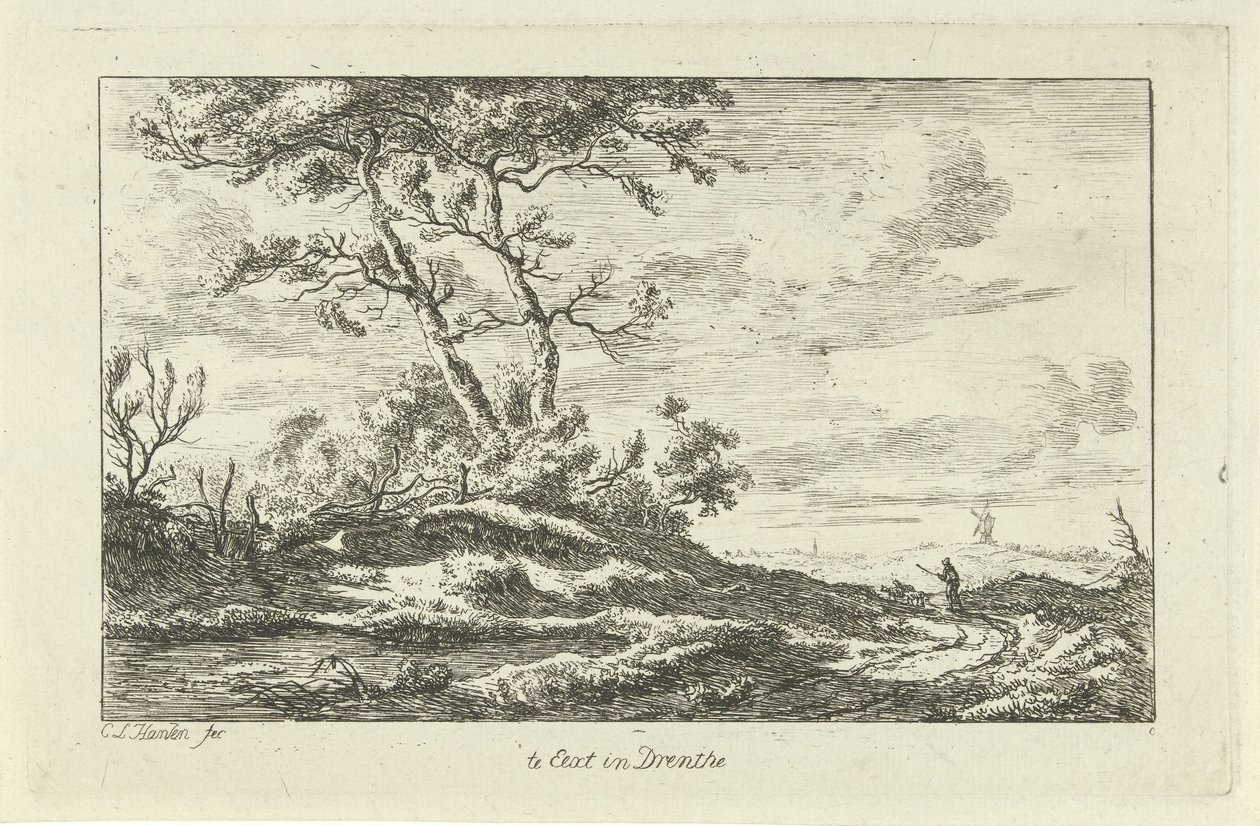 Herder op een landweg door Carel Lodewijk Hansen