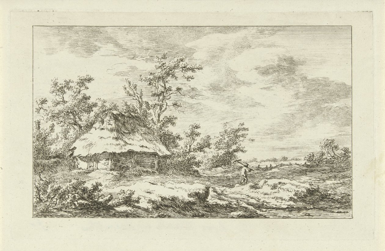 Man met hark bij een schuur door Carel Lodewijk Hansen