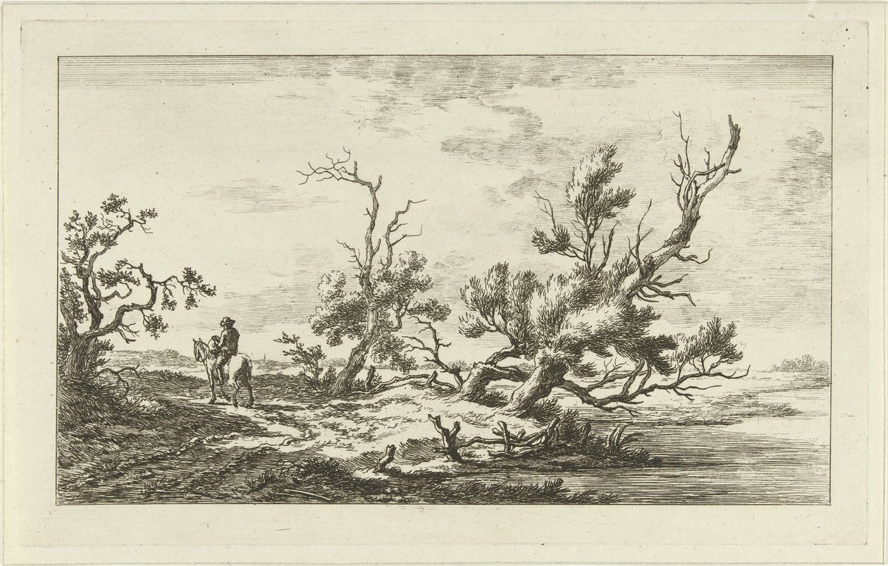 Ruiter in een landschap (Landschappen A-F) door Carel Lodewijk Hansen