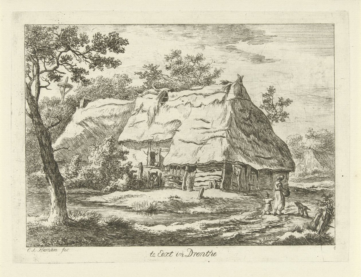 Vrouw met kind bij een boerderij door Carel Lodewijk Hansen