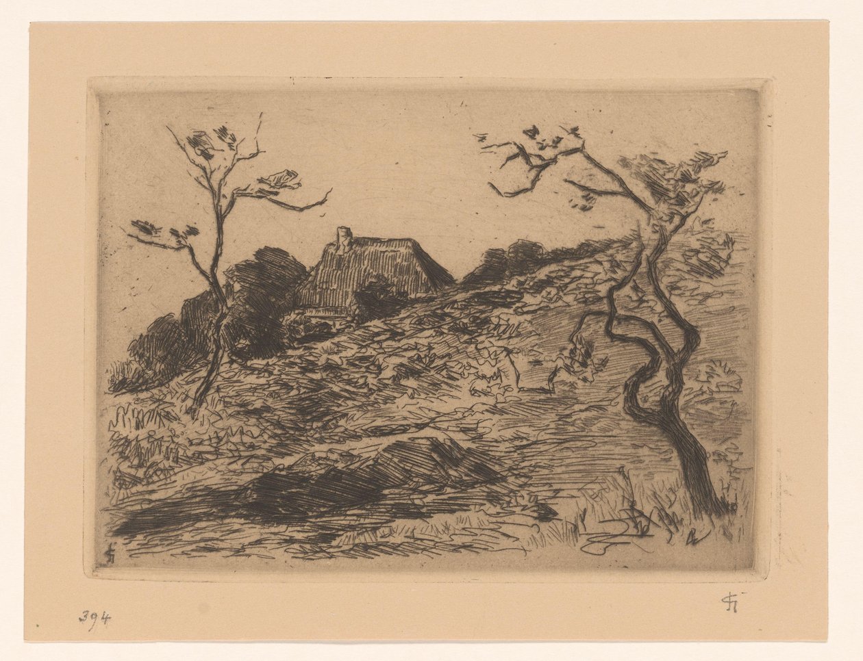 Huis achter een heuvel bij Materborn door Carel Nicolaas Storm van 