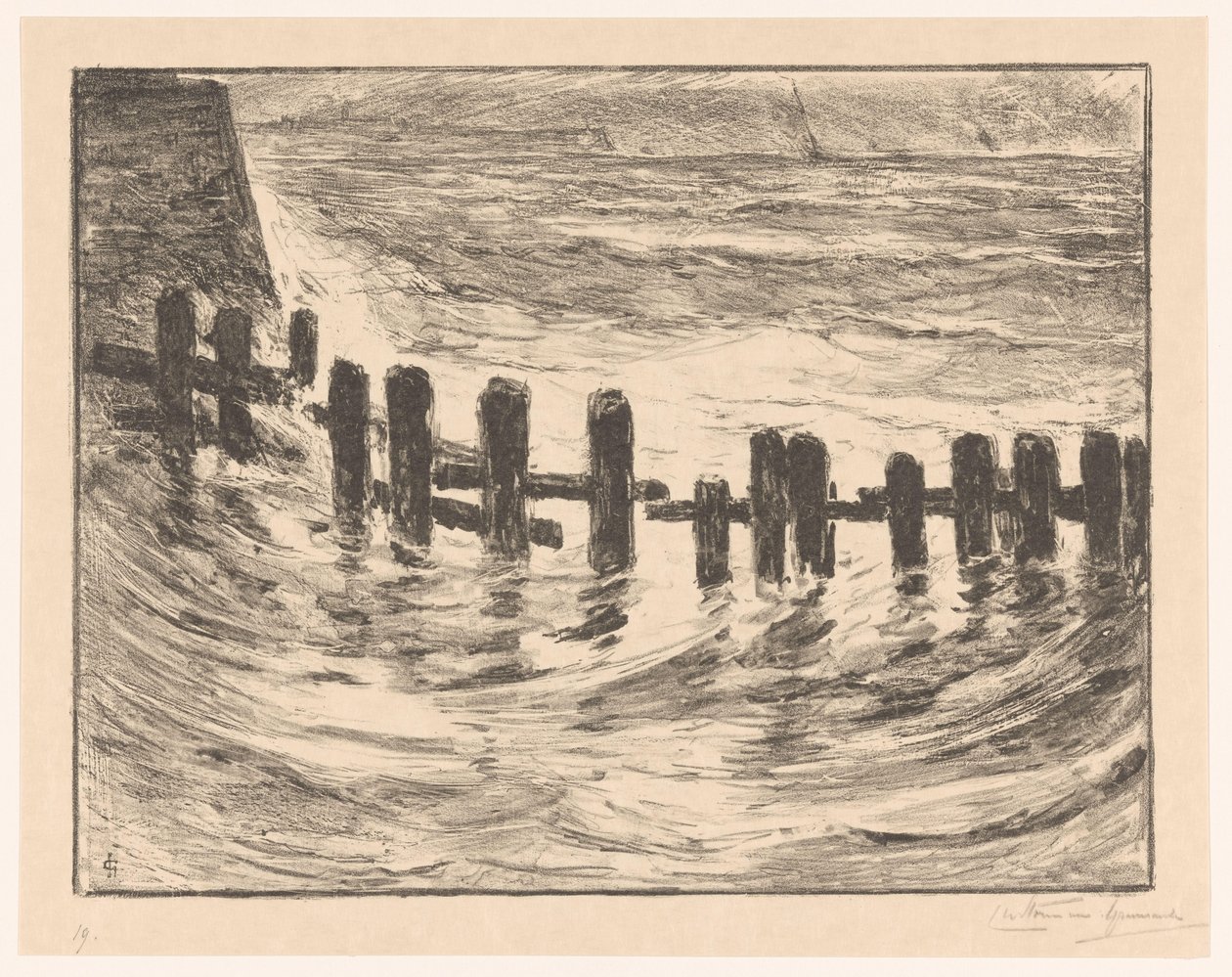 Paalwerk in de Schelde bij Vlissingen door Carel Nicolaas Storm van 