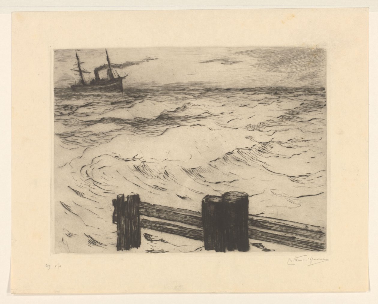Stoomschip op zee door Carel Nicolaas Storm van 