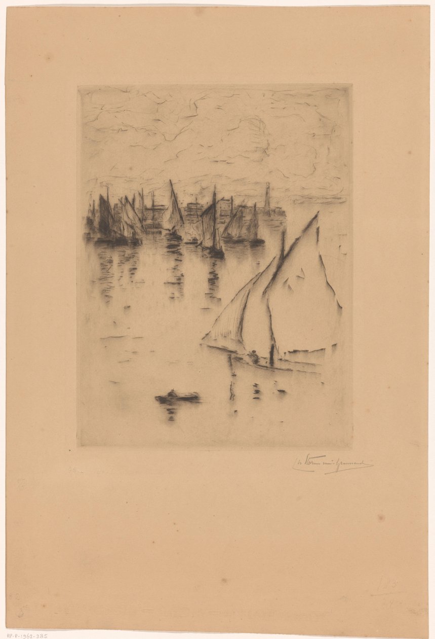 Zeilschepen voor de haven van Le Havre door Carel Nicolaas Storm van 