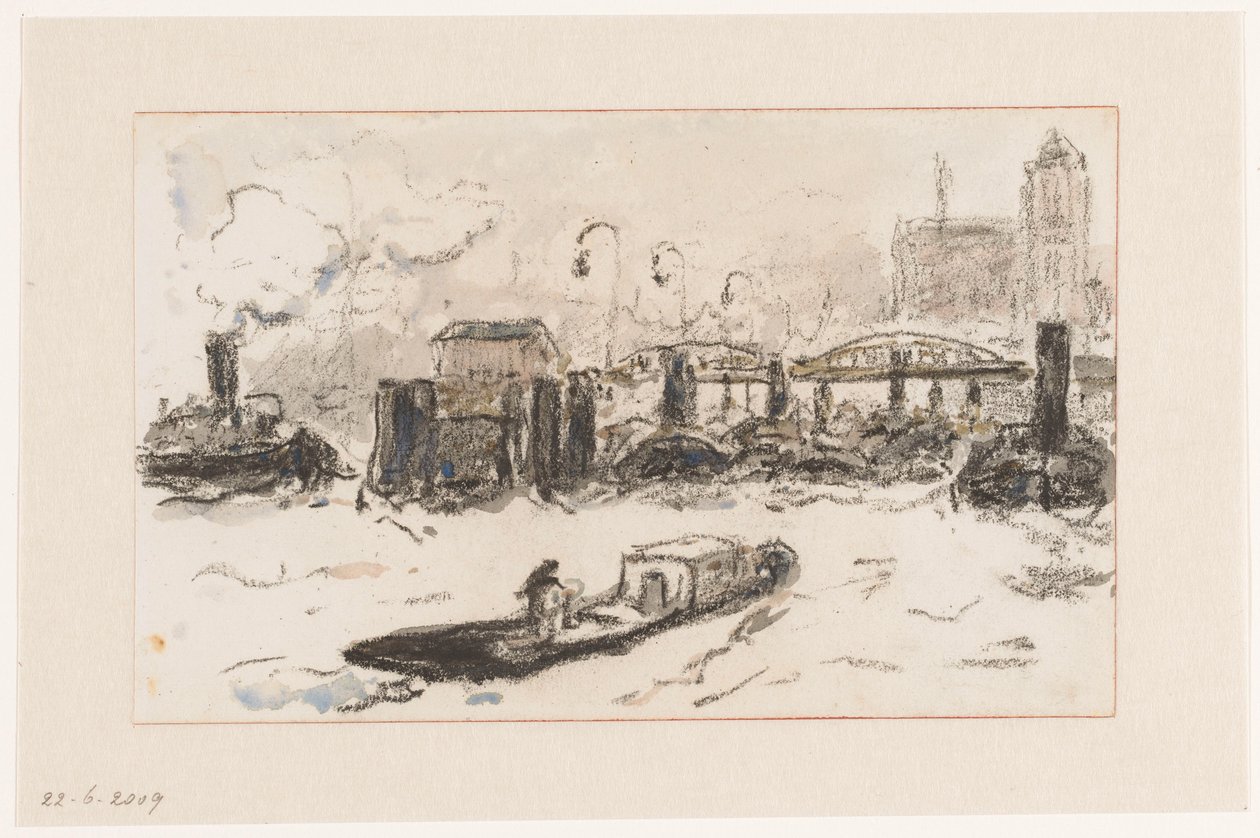 Gezicht in de haven van Hamburg door Carel Nicolaas Storm van 