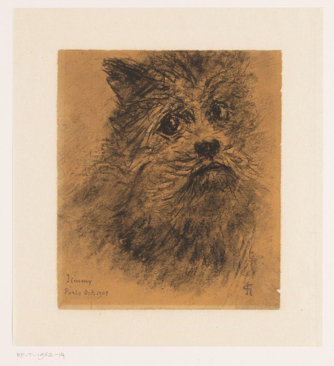 Portretstudie van hond Jimmy door Carel Nicolaas Storm van 