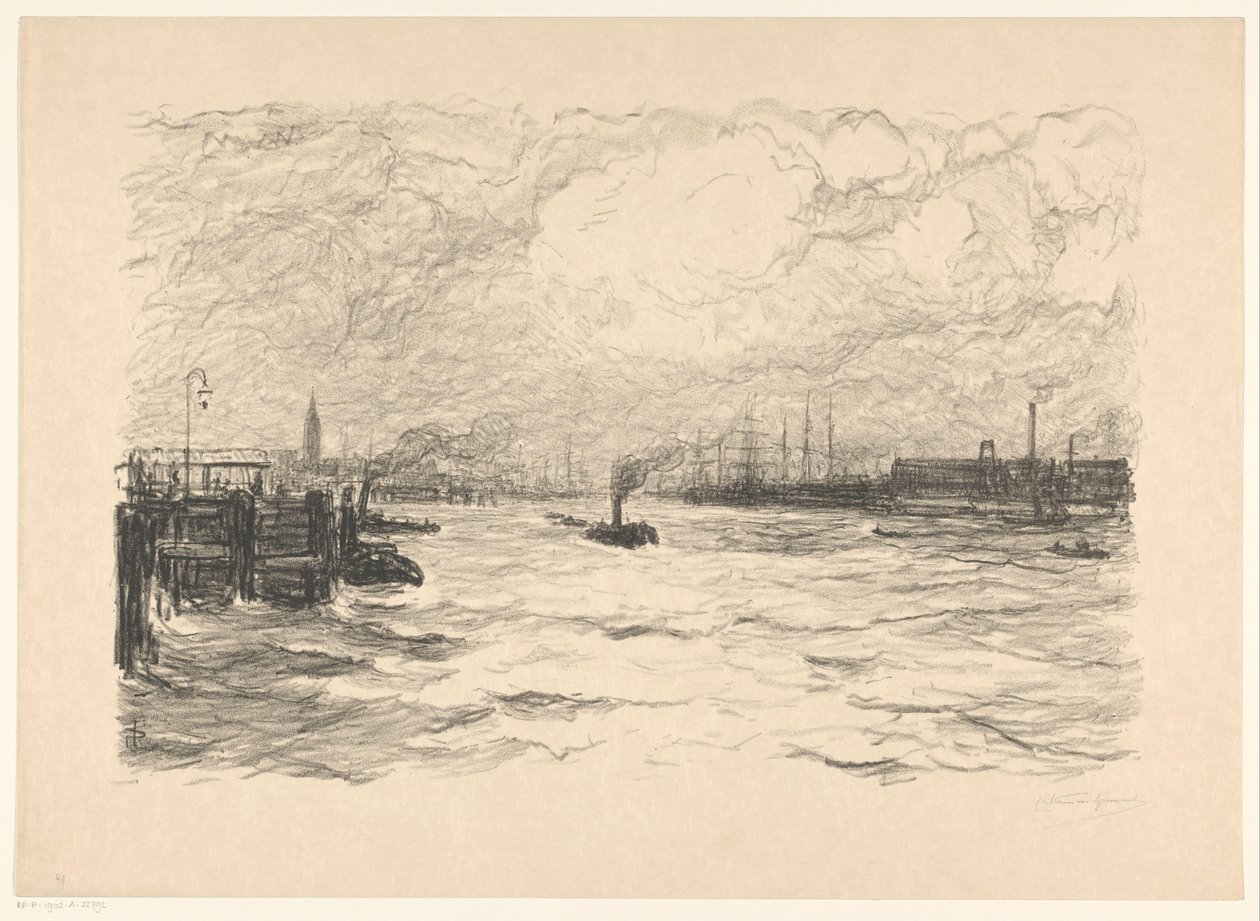 Sleepboot in de haven te Hamburg door Carel Nicolaas Storm van 