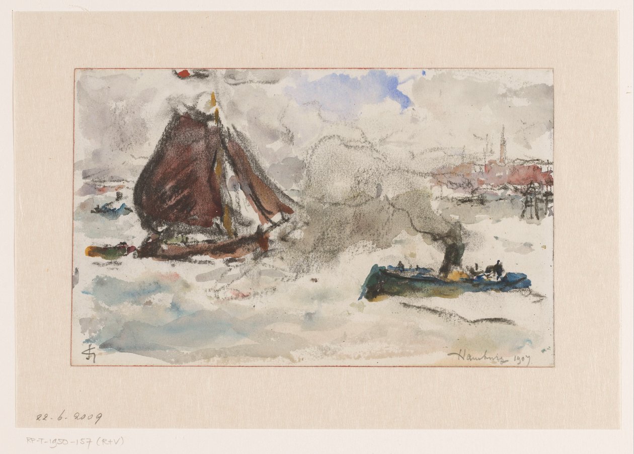 Woelig water voor de haven van Hamburg door Carel Nicolaas Storm van 