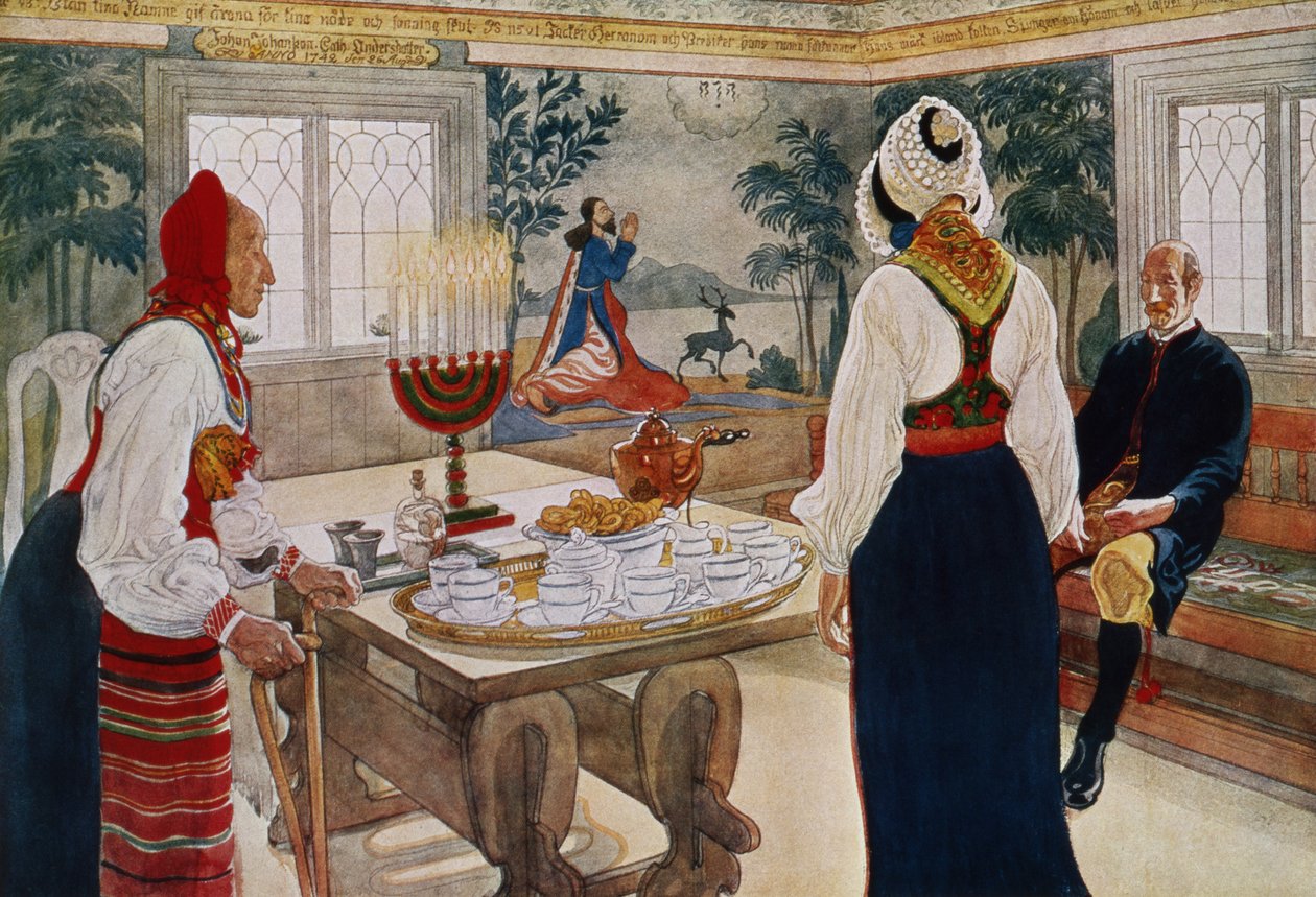 Een mijnwerkershuisje, uit een commercieel gedrukt portfolio, gepubliceerd in 1939 door Carl Larsson