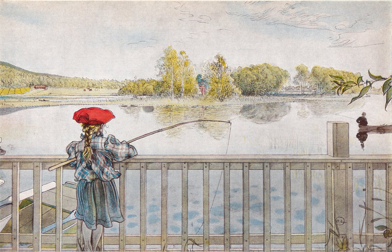 Lisbeth aan het vissen door Carl Larsson