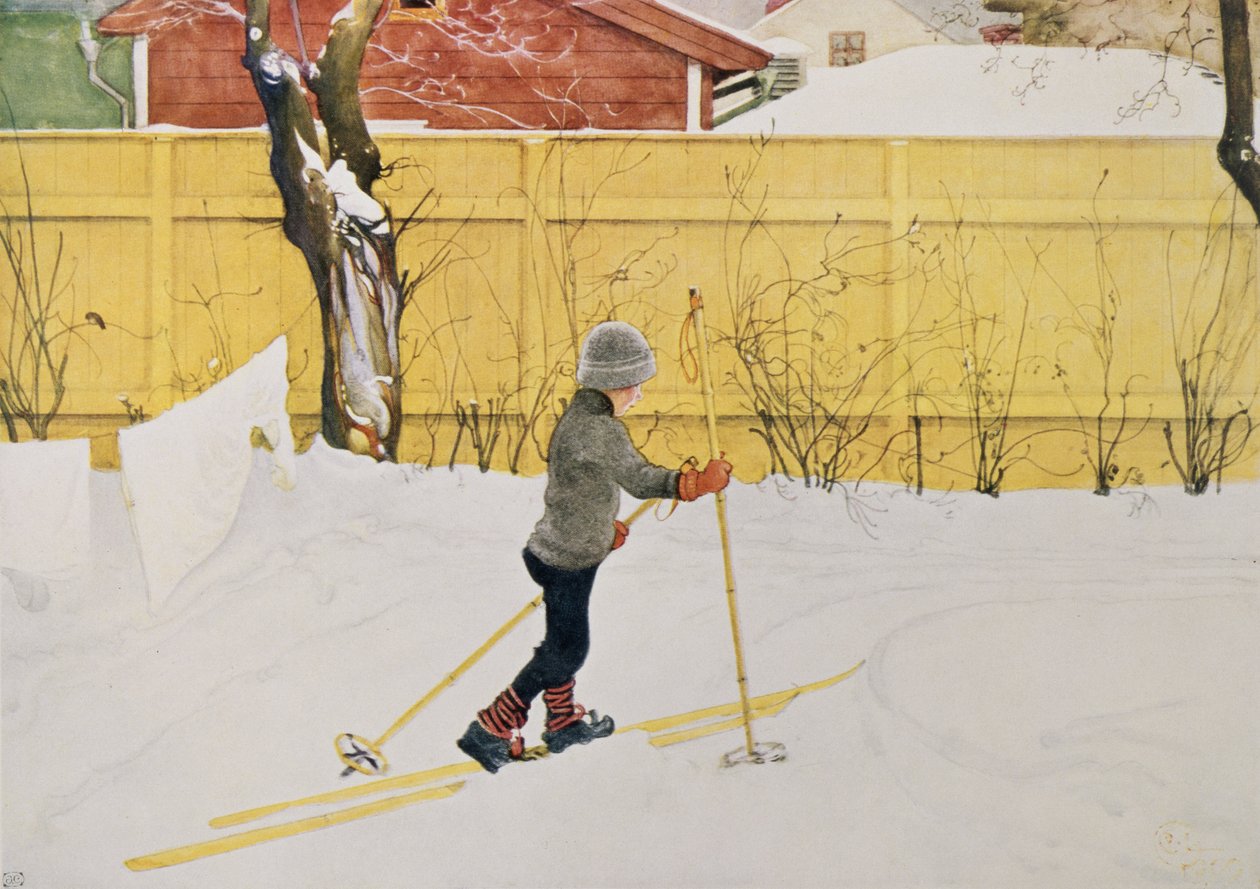 De skiër, ca. 1909 door Carl Larsson