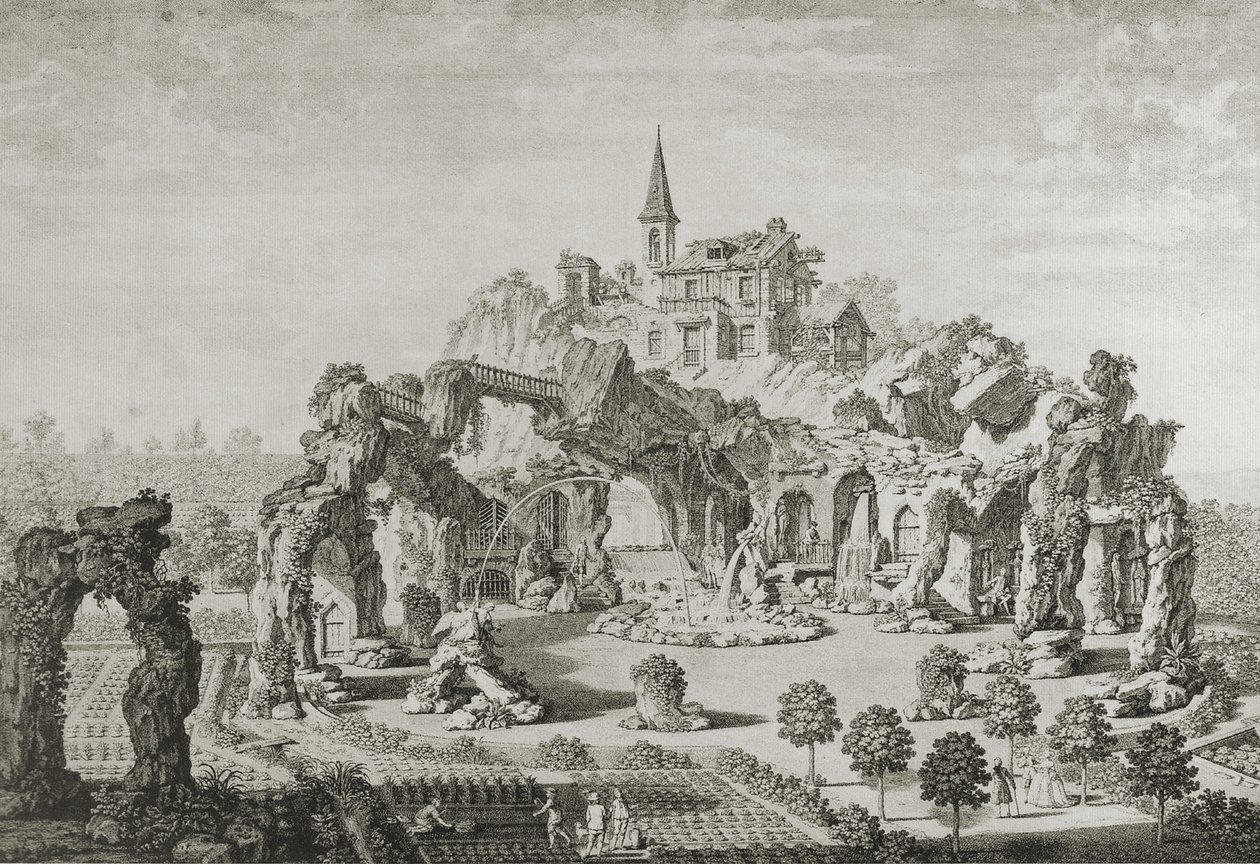 Der Grottenberg im Garten des Grafen Fries in Voslaun door Carl Schütz