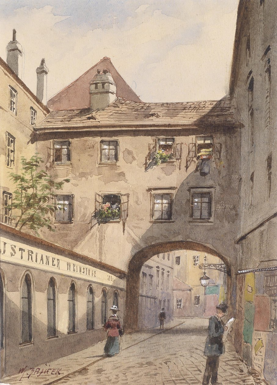 De poortboog in de Bäckerstraße door Carl Wenzel Zajicek