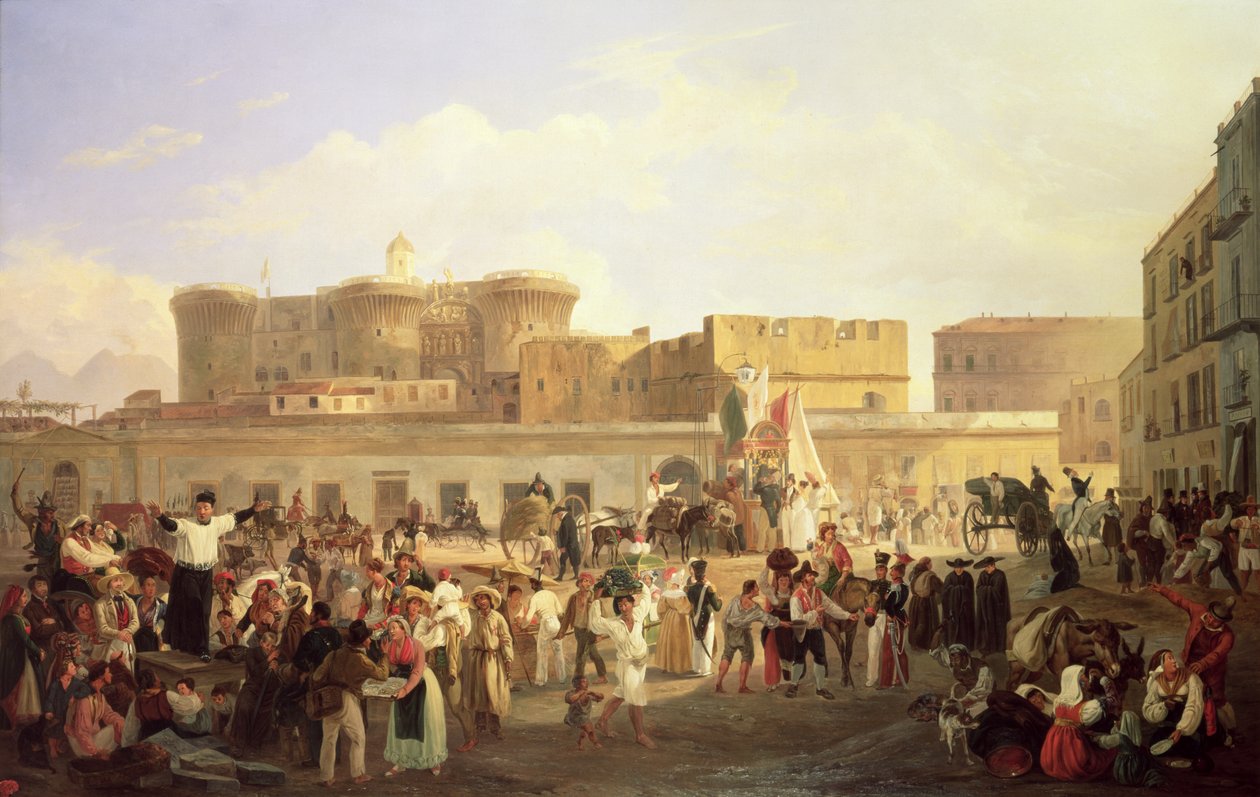 Napolitaans Volksleven op het Largo di Castello, c.1850 door Carl Wilhelm Goetzloff