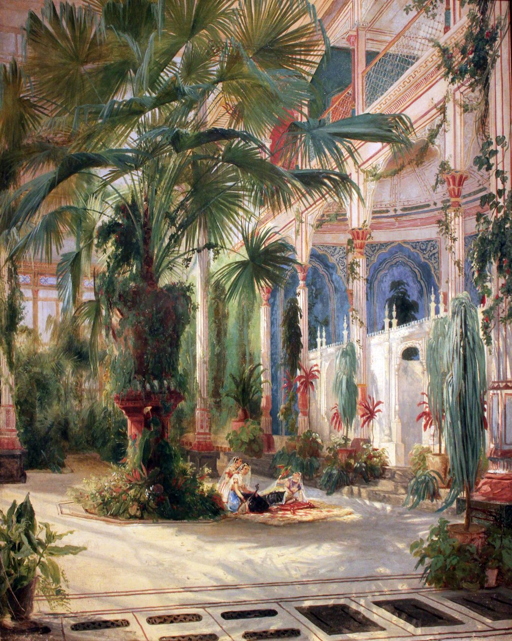 Binnen in het Palmhuis op het Pfaueninsel bij Potsdam door Carl Blechen