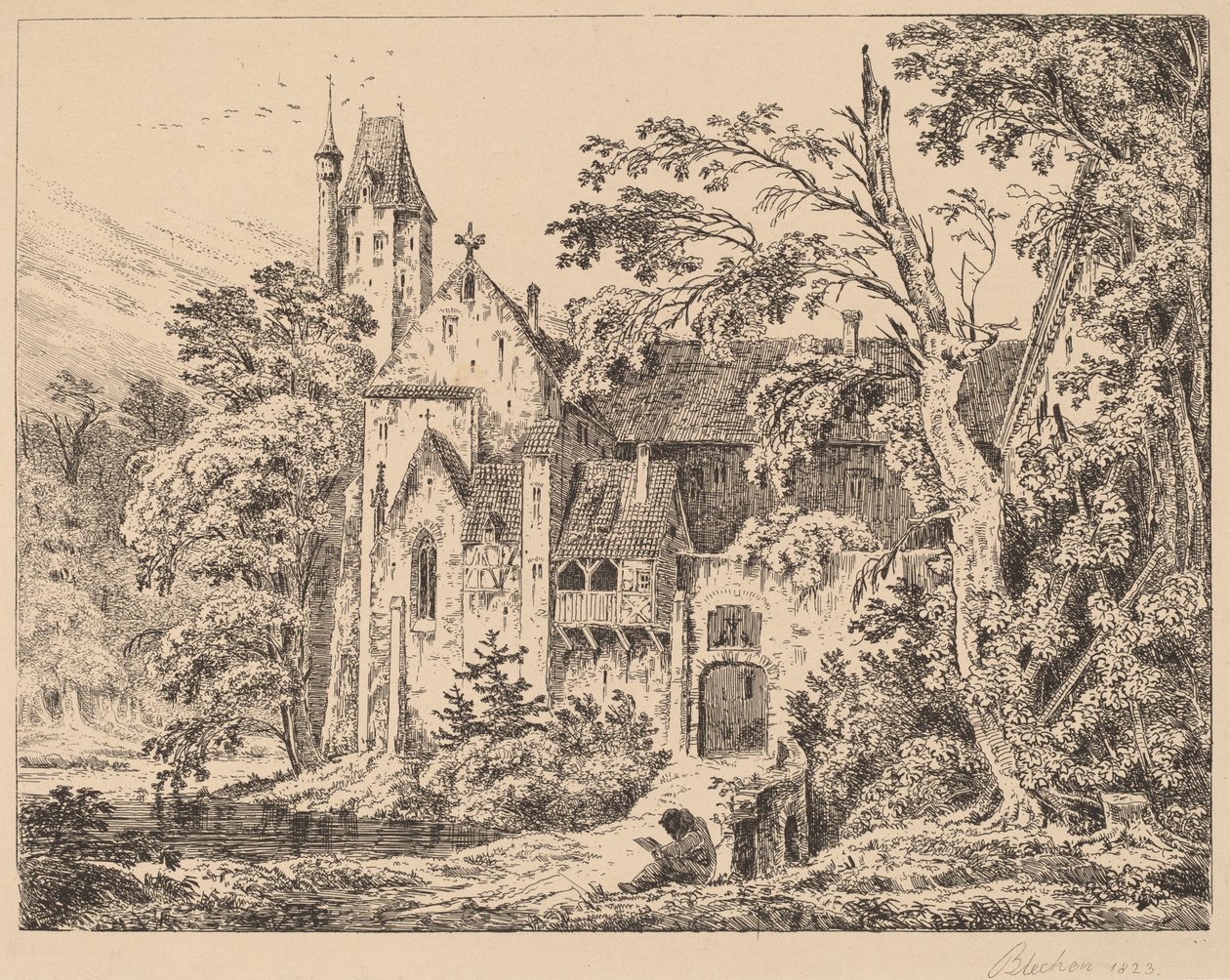 Het klooster in het bos door Carl Blechen