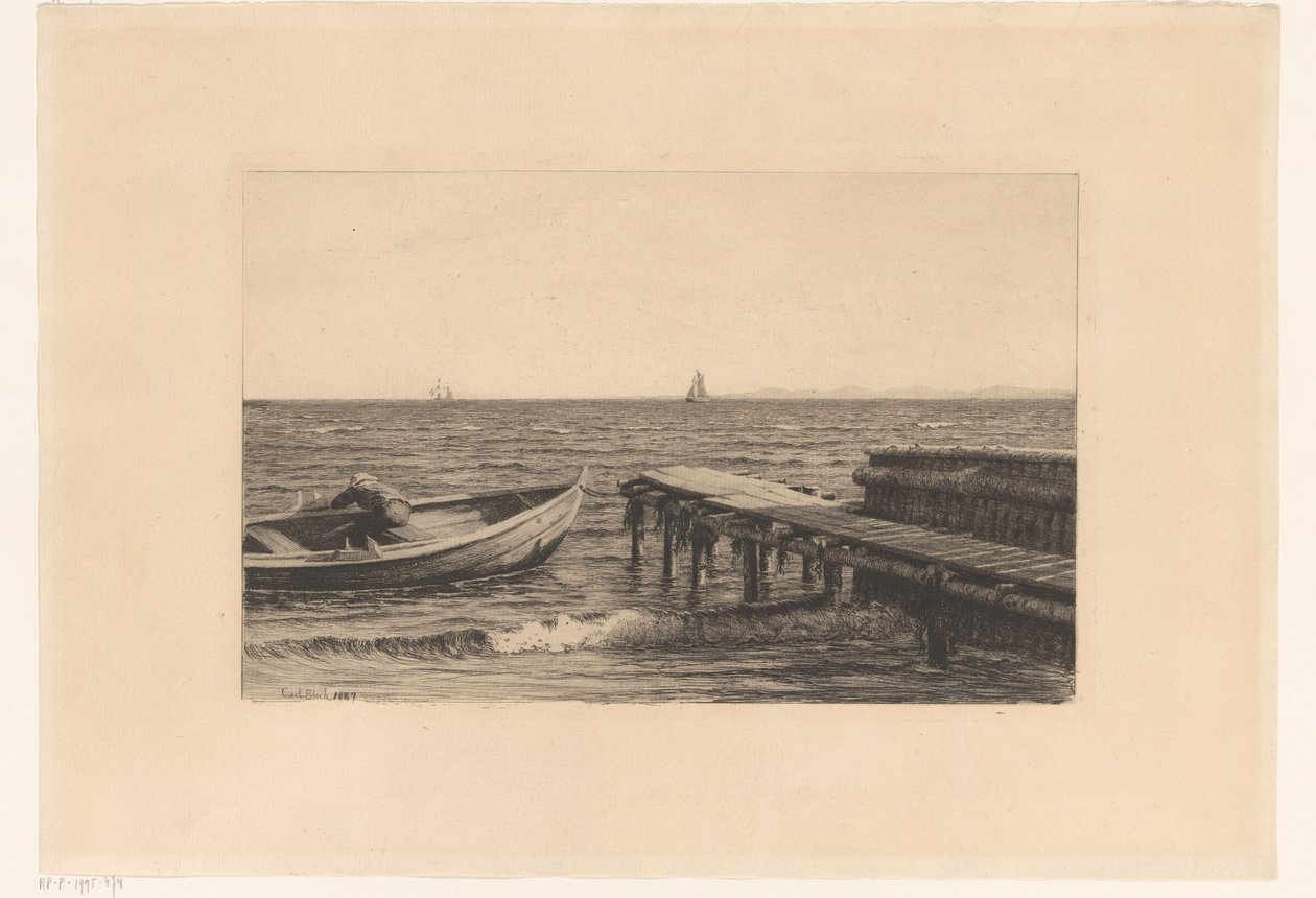 Roeiboot bij steiger door Carl Bloch