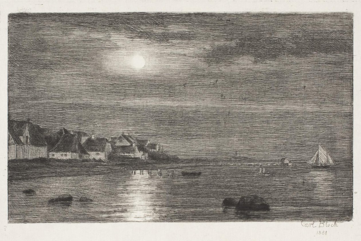 Strandpartij bij Hellebæk. Maanlicht door Carl Bloch