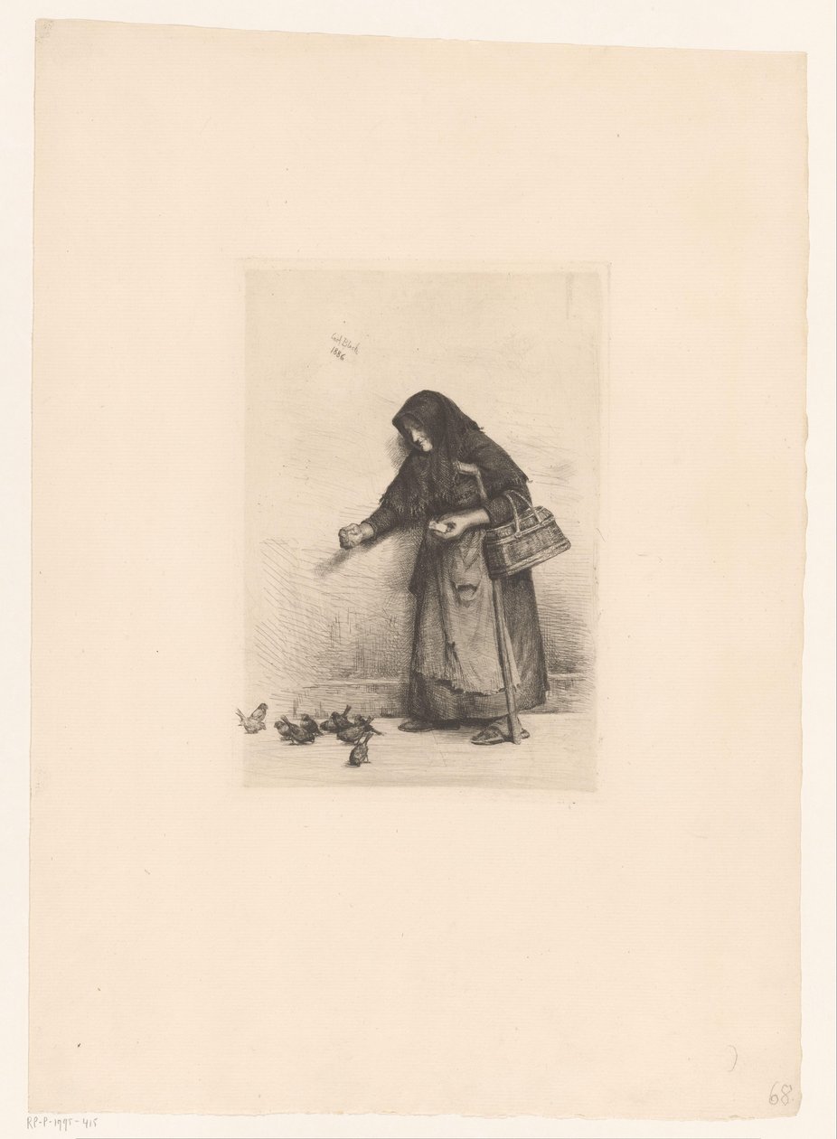 Vrouw voert vogels door Carl Bloch